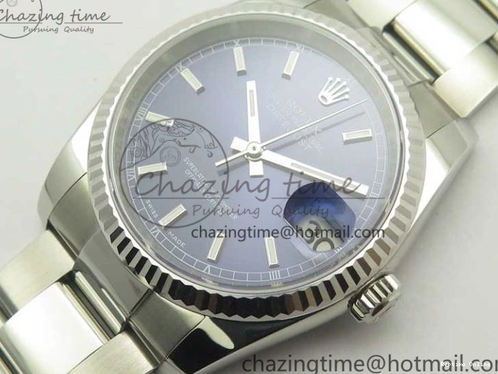 0206 DateJust 36 SS 116234 Fluted Bezel DJF Best Edition Blue Dial Stick Markers on SS Oyster Bracelet A Affordable 3373